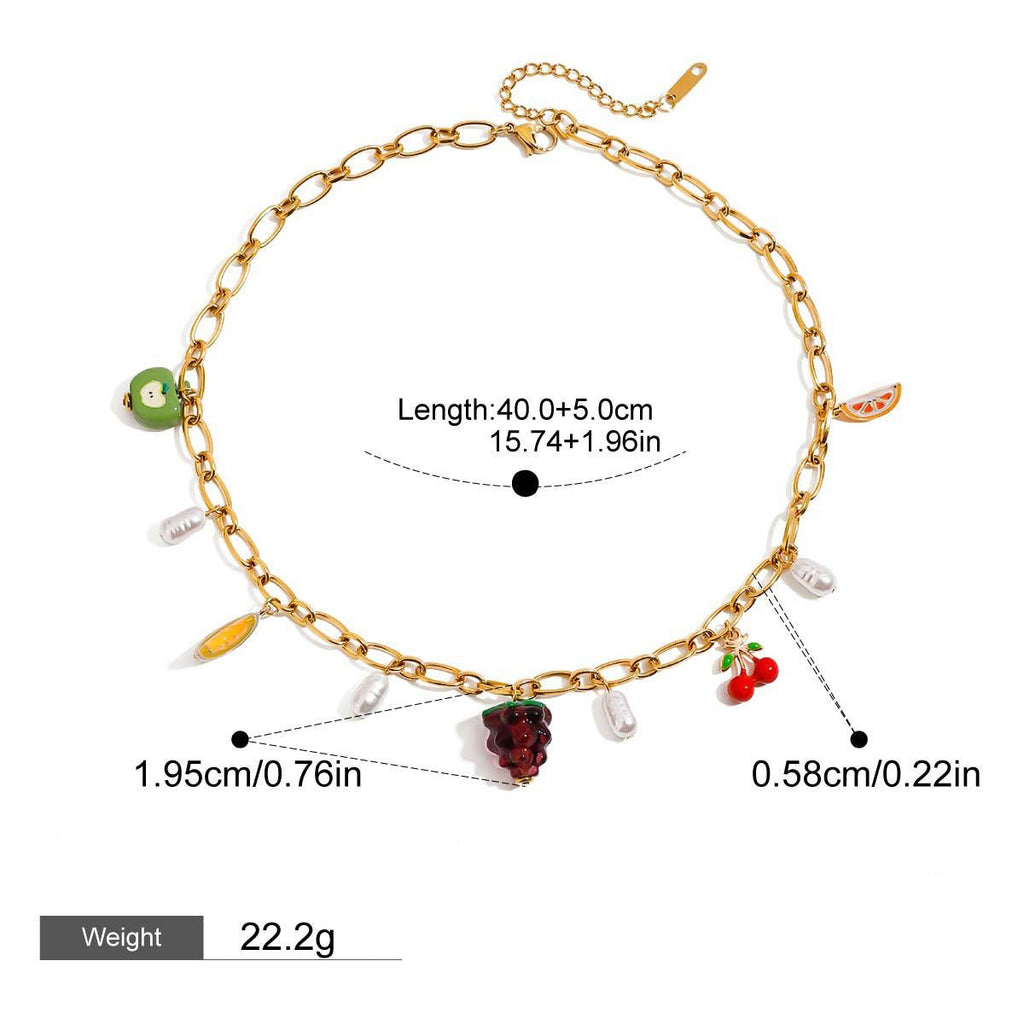 18K gold fruit shape with pearl design fresh and cute necklace
