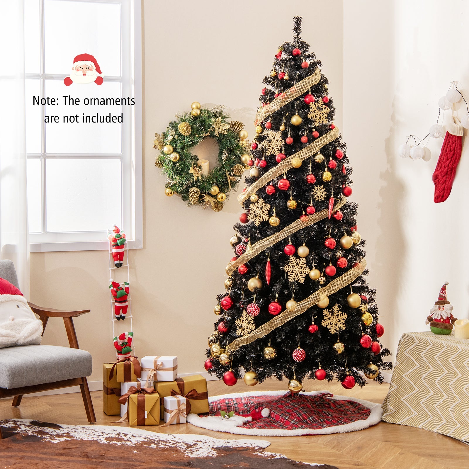 6/7 FT Artificial Christmas Tree with Bendable Top Section and Warm Light