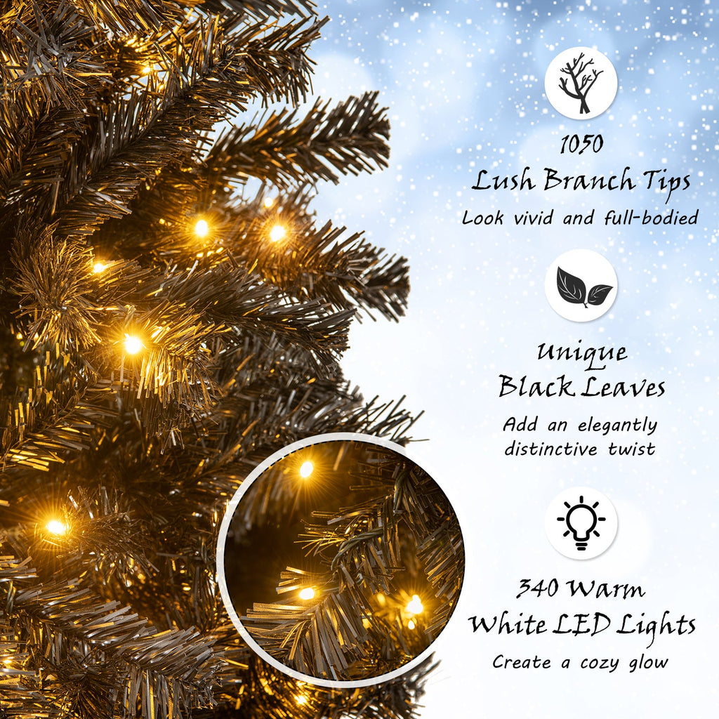 6/7 FT Artificial Christmas Tree with Bendable Top Section and Warm Light
