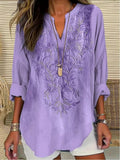 Womens Fashion Floral Print V-Neck Long-Sleeve T-Shirt