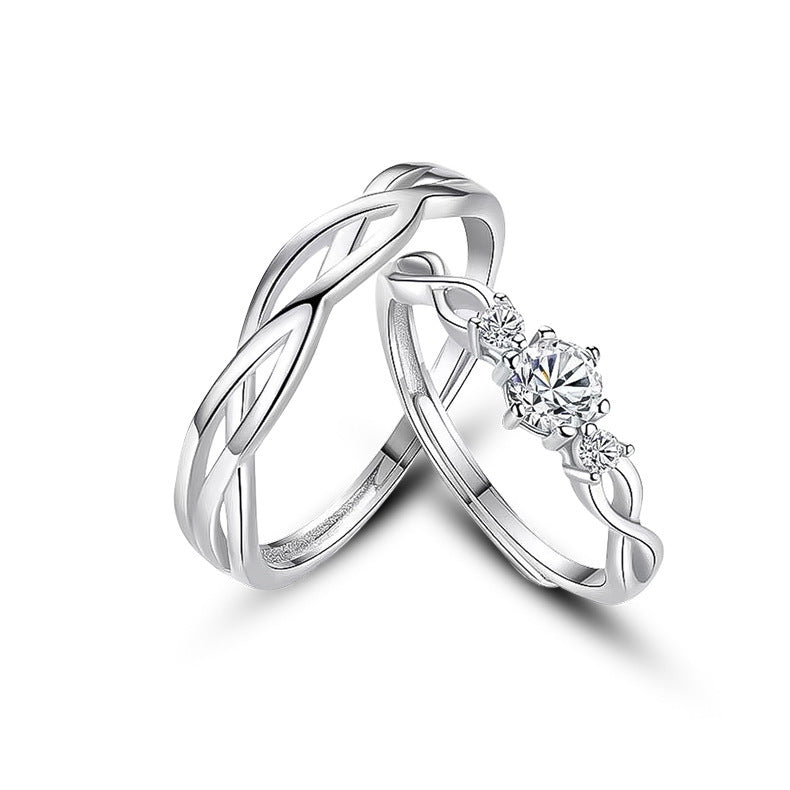 S999 Pure Silver Bind Your Love Couple Rings, Niche Design, Premium Light Luxury Pair Rings, Valentine's Day Gift