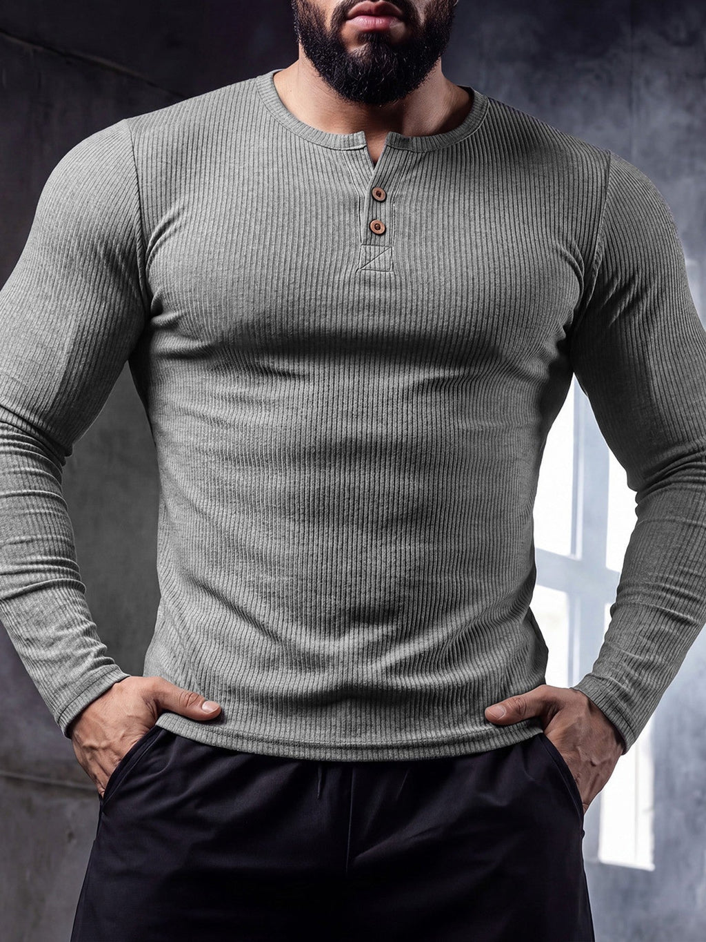 Muscle-fit Sporty-casual Half-button-down Long-sleeve