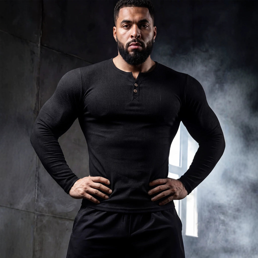 Muscle-fit Sporty-casual Half-button-down Long-sleeve