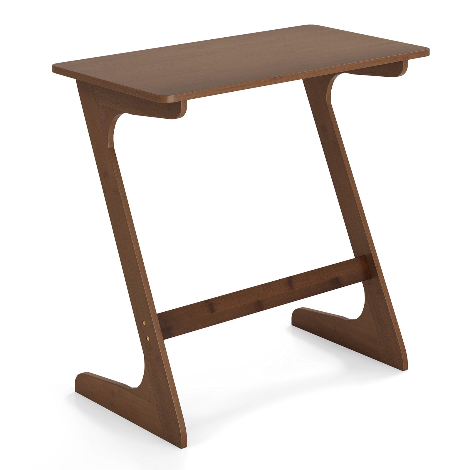 Bamboo Z-Shaped Spacious Sofa Side Table with Space-Saving Tabletop