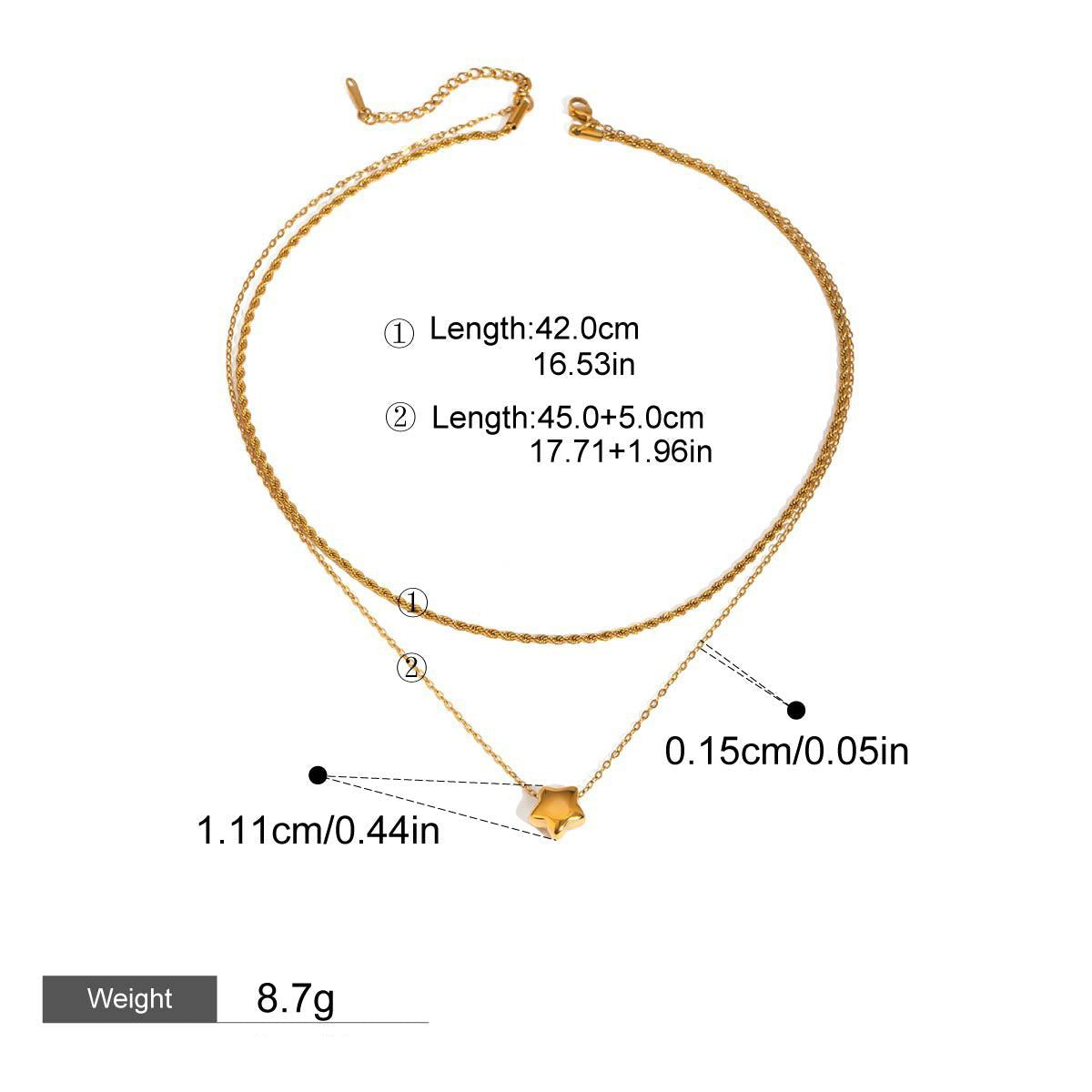 18K gold double chain with heart/star design exquisite simple necklace