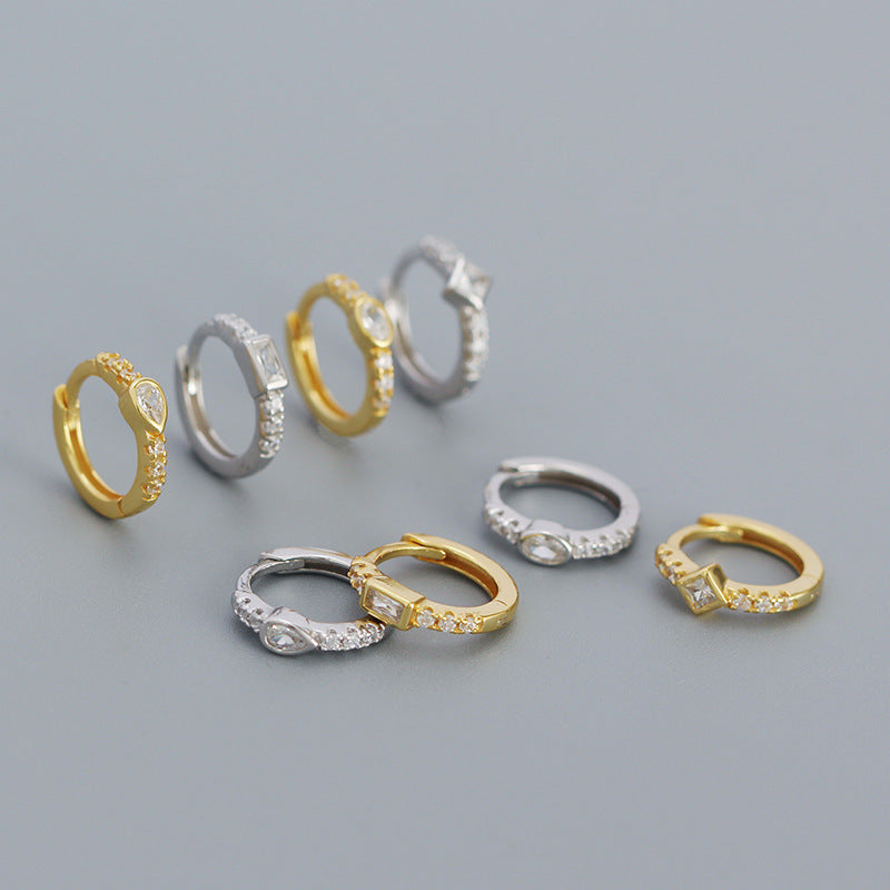 925 Sterling Silver Instagram-style High-end Diamond-studded Hoop Earrings