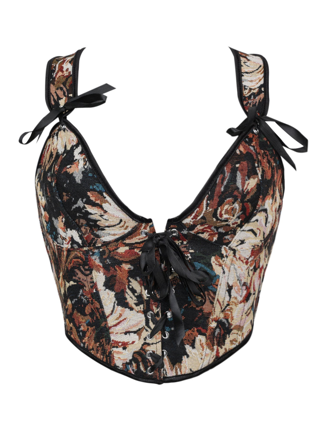 New French-style Oil Painting Inspired Front-tie Fishbone Waist Cincher