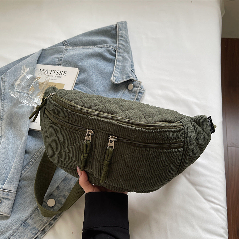 Solid-color Down Cotton Chest Bag Niche-design Shoulder And Crossbody Versatile And Easy To Match