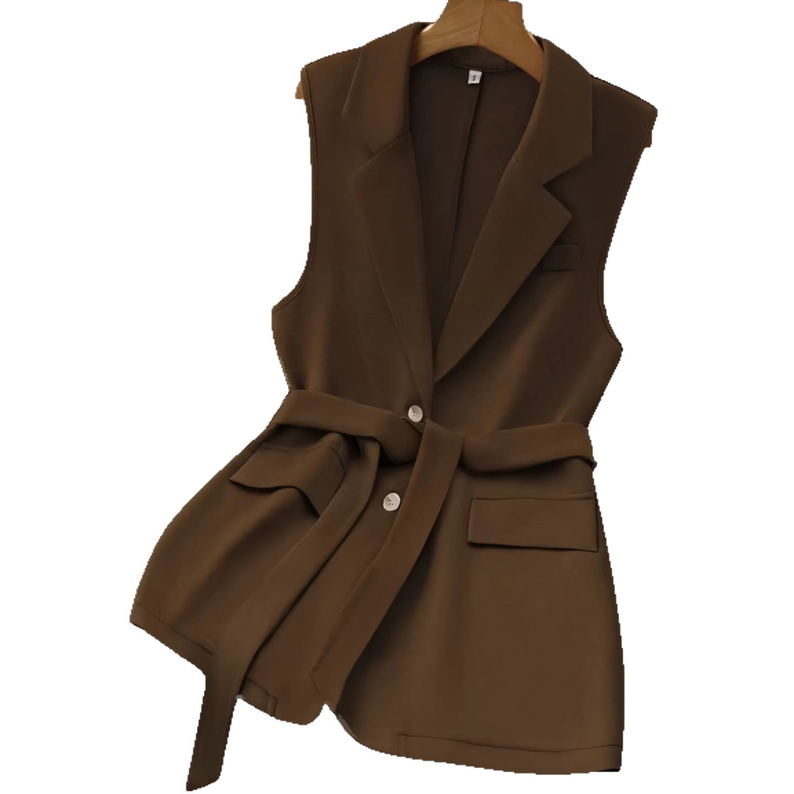 Womens Solid-Color Blazer-Style Loose-Fit Vest With Ties