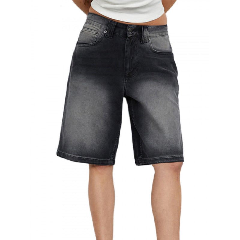 Womens Light Blue Denim Knee-Length Shorts