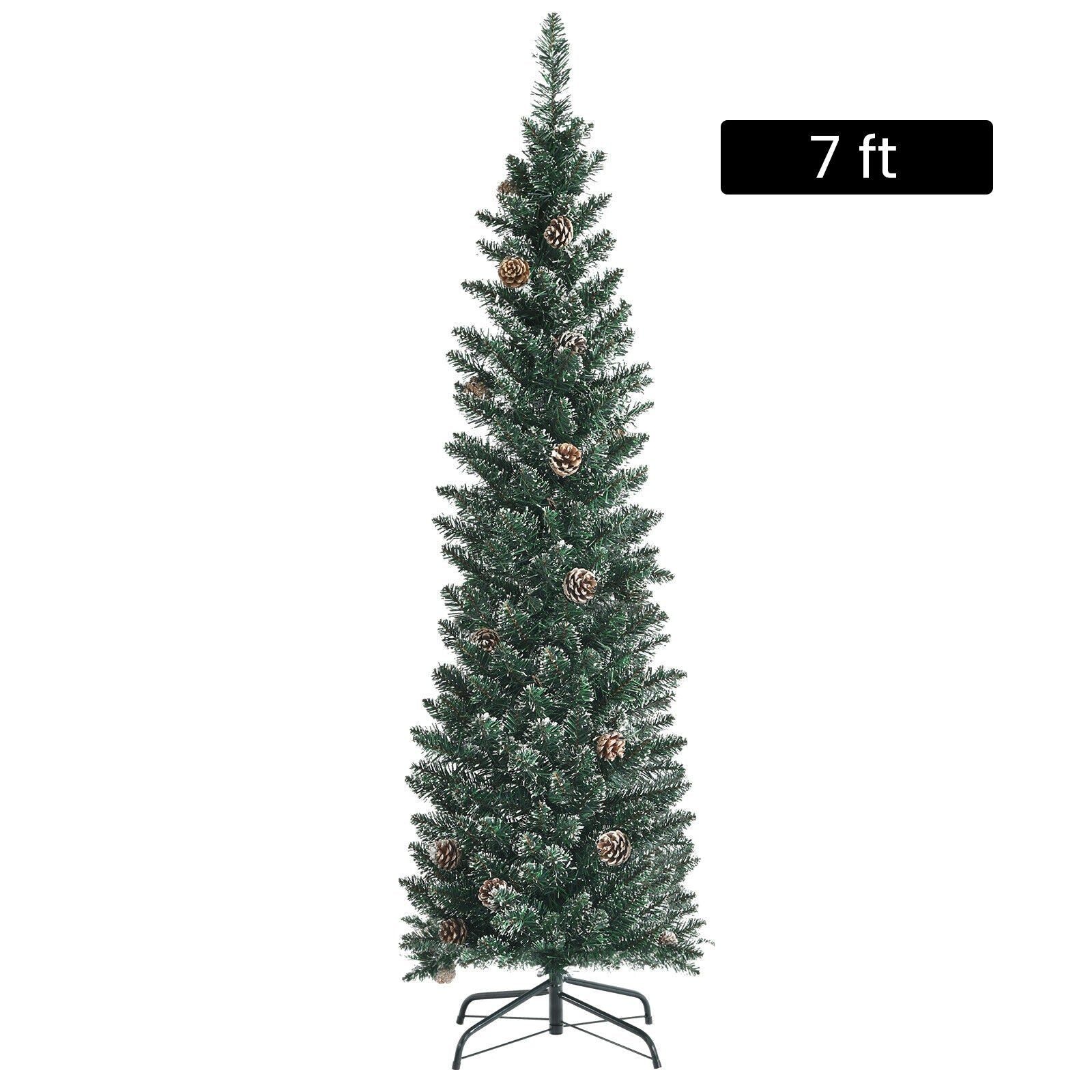Snowy Artificial Pencil Christmas Tree with Pine Cones