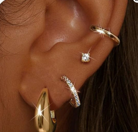 18K Solid Gold Copper Earrings With Zirconia Setting