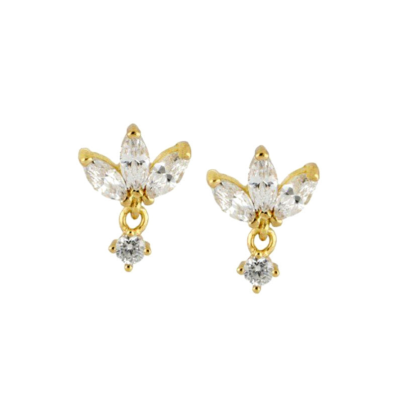 S925 Silver Needle Stud Earrings With Zircon Butterfly Design