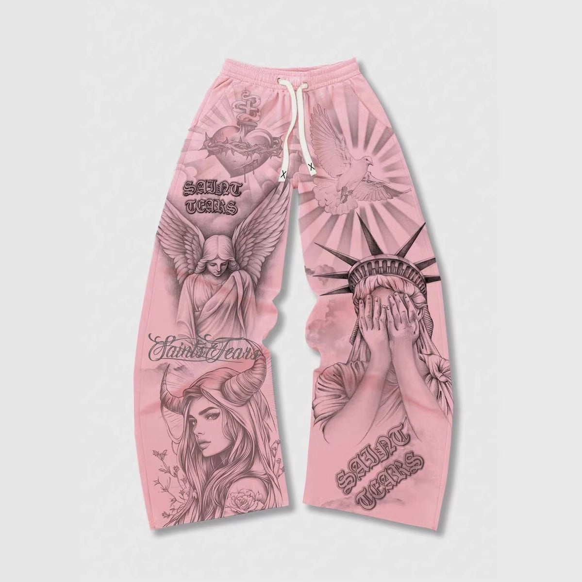 Retro Letter Print Mens Loose Casual Pants