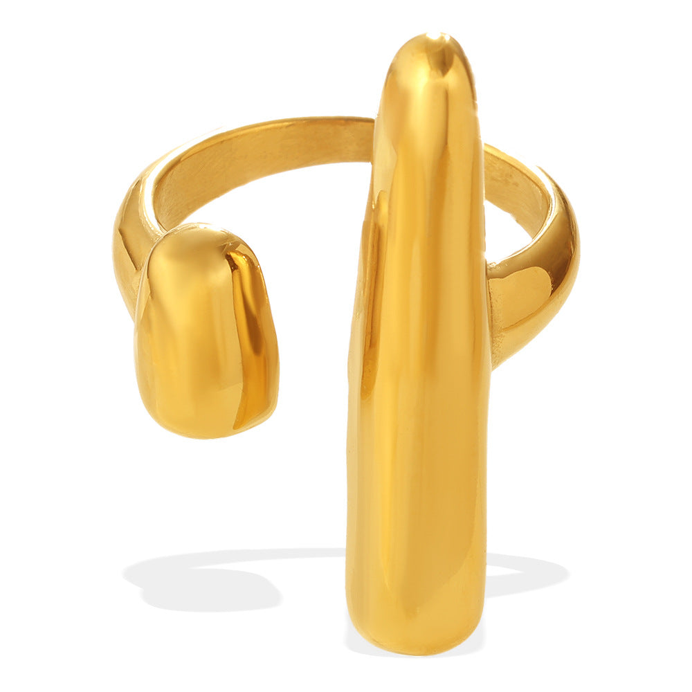 Light Luxury Gold Irregular Geometric Ring, 18K Gold Plated Stainless Steel, Vintage High-End Open Ring