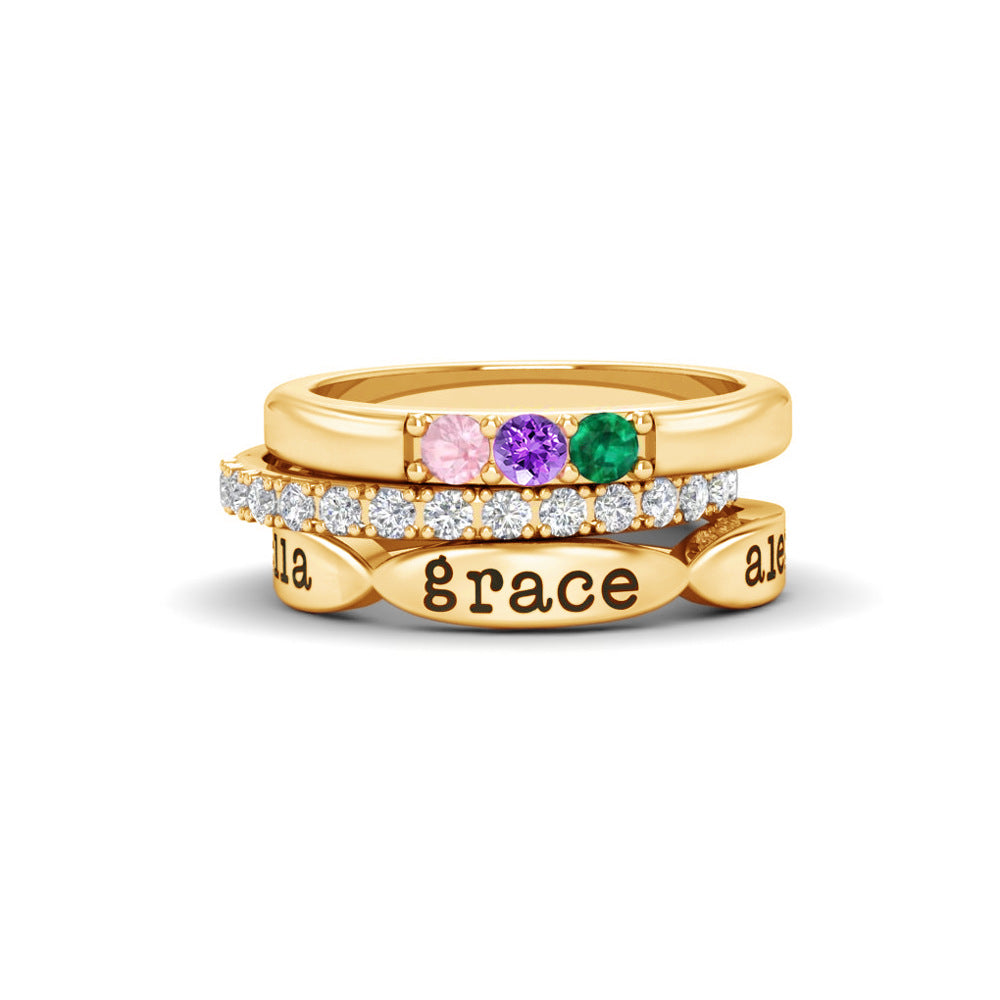 12 Color Birthstone Three Piece Combination Stacked Ring