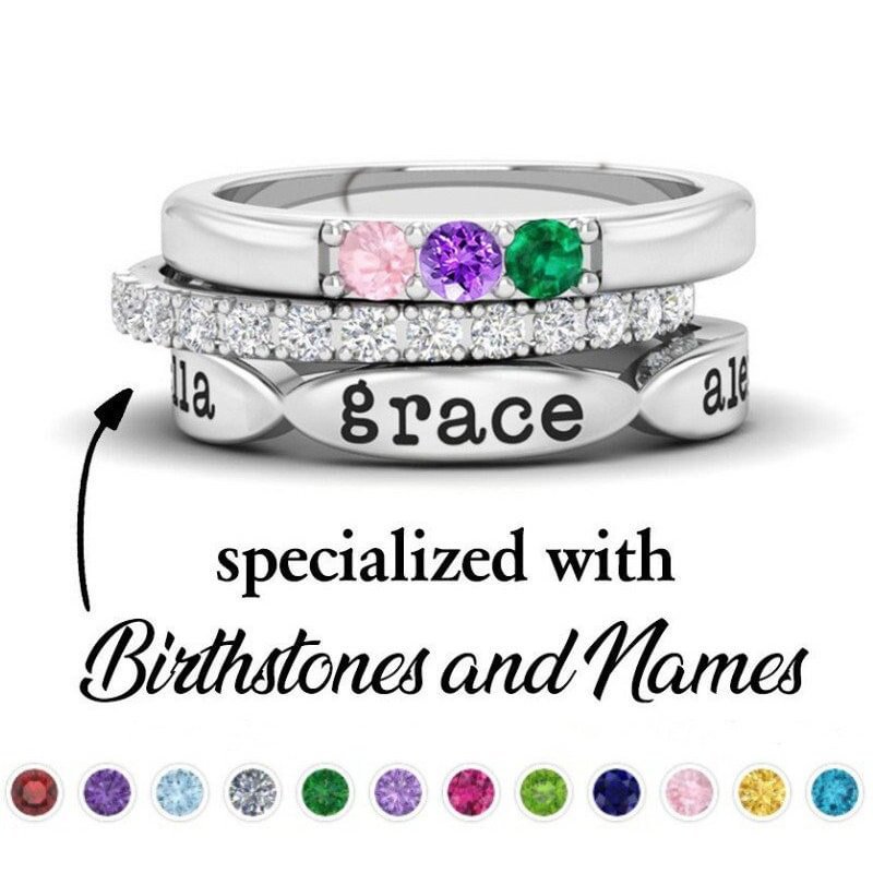 12 Color Birthstone Three Piece Combination Stacked Ring