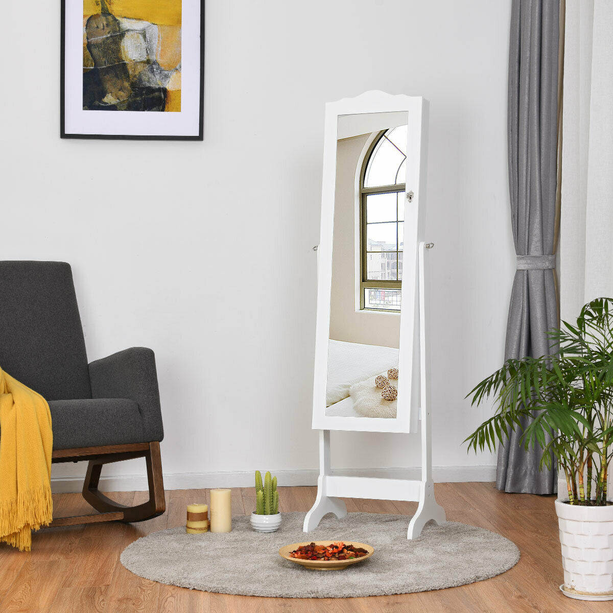 14 LED Jewelry Armoire Cabinet with Full Length Mirror and 4 Tilting Angles