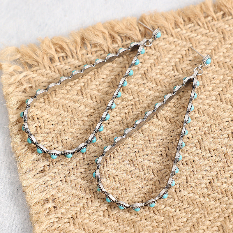 Hollowed-out Large Teardrop Turquoise Earrings Trendy And Unique
