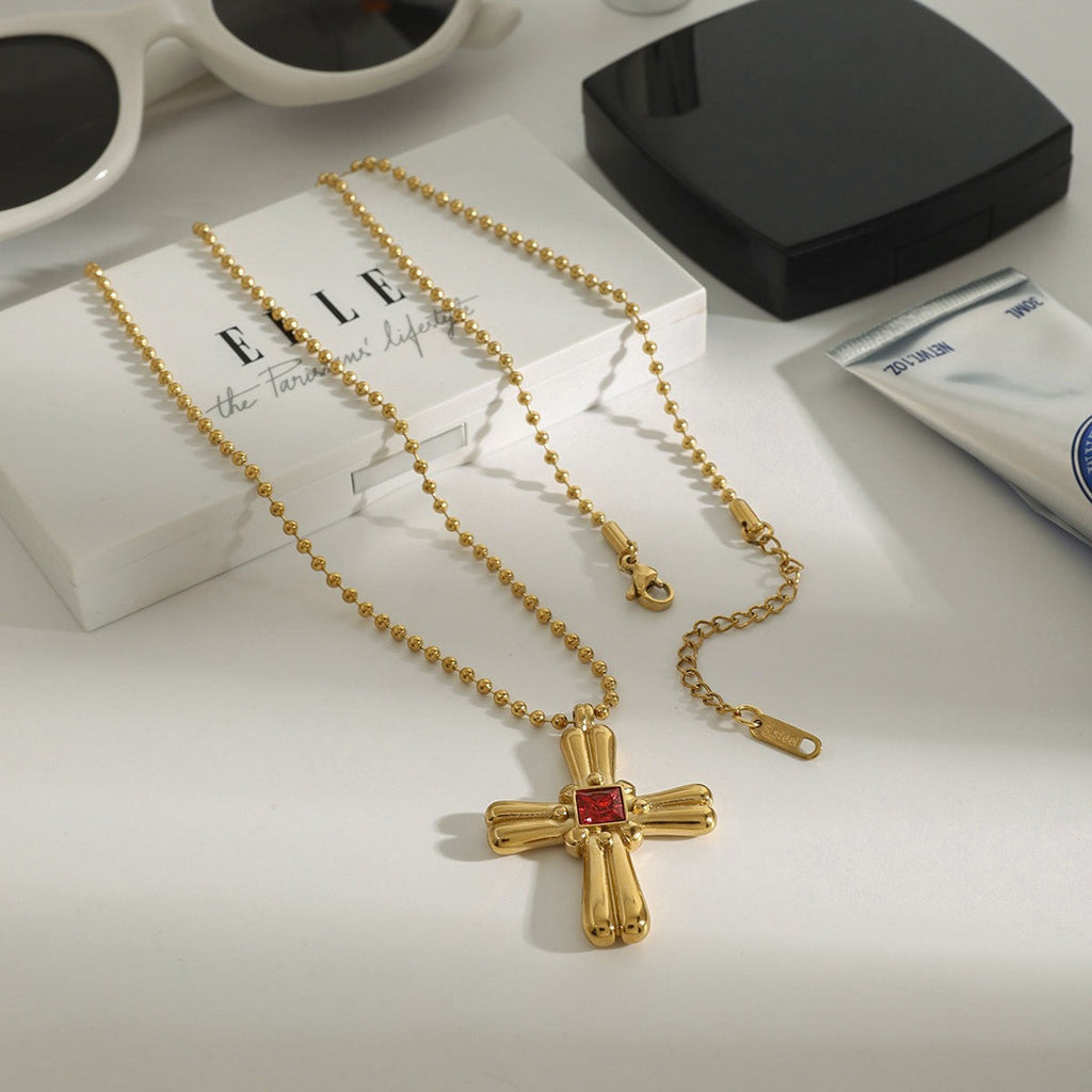 18K Gold Cross Design Beautiful Dazzling Necklace