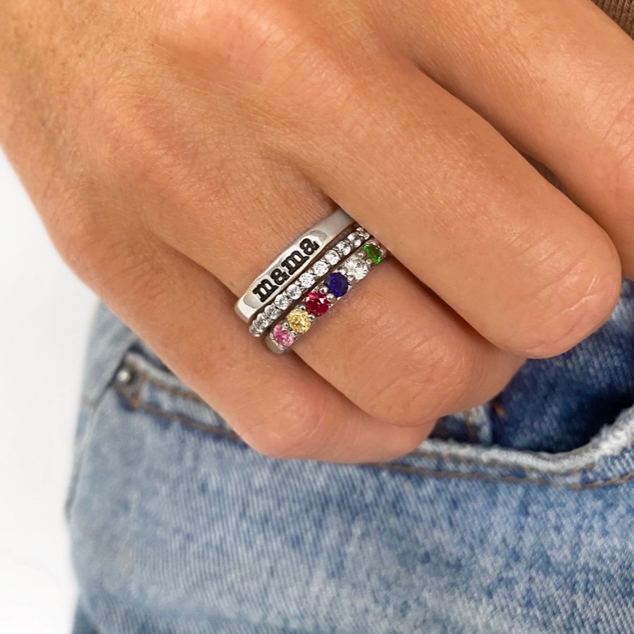 Personalized Ring With Birthstone Letter Names