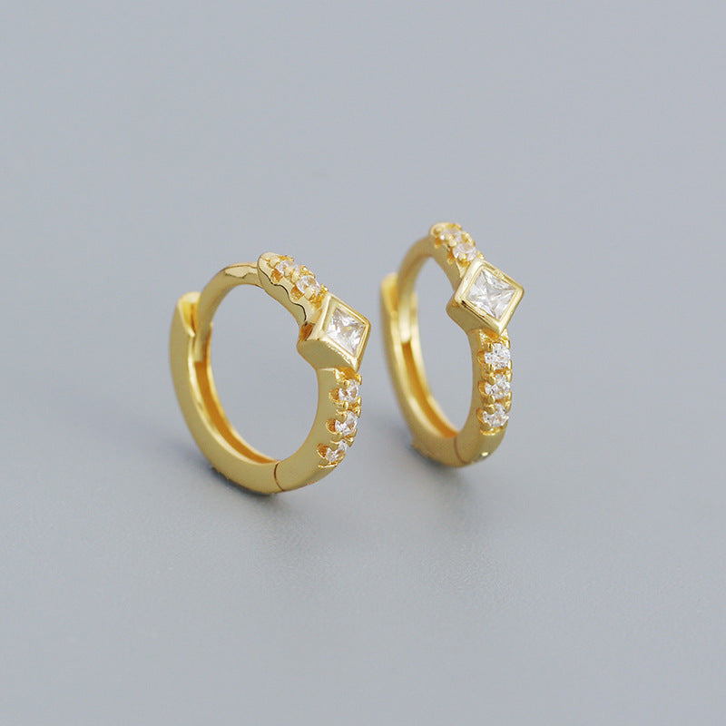 925 Sterling Silver Instagram-style High-end Diamond-studded Hoop Earrings