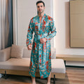 Summer Ice-silk Long-style Wearable Ice-silk Youth Long-sleeve Loungewear Mens Nightgown Thin Style