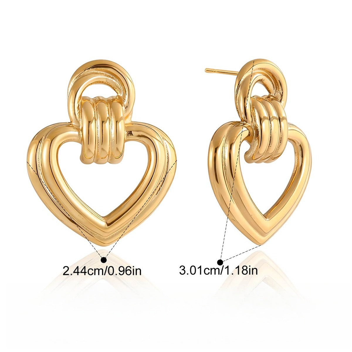 18K gold heart-shaped titanium steel stud earrings