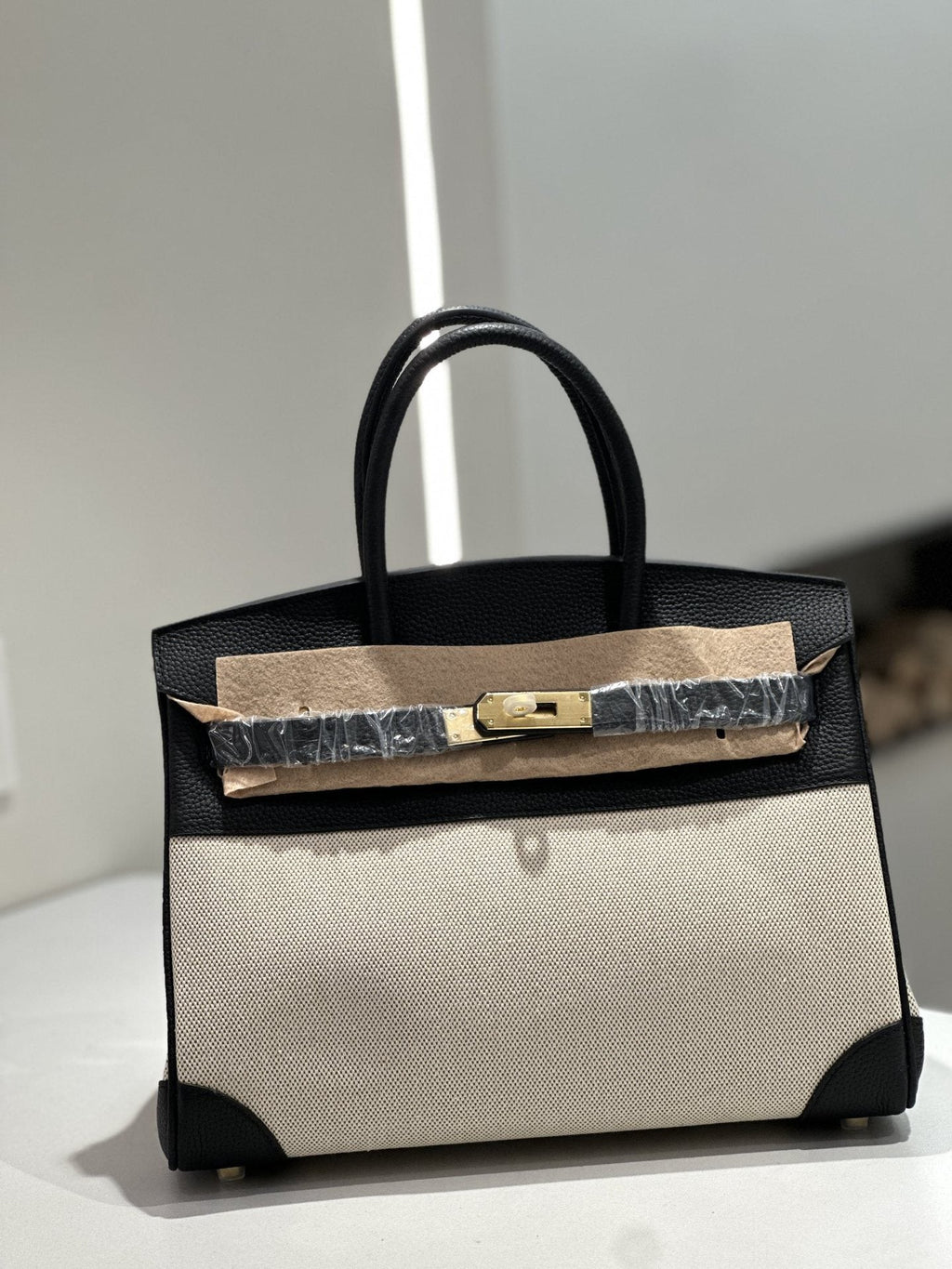 New Cross-border Genuine Leather Birkin Bag, Cowhide With Fabric Large Tote, Commuter Handbag With A High-end Kelly Bag Feel