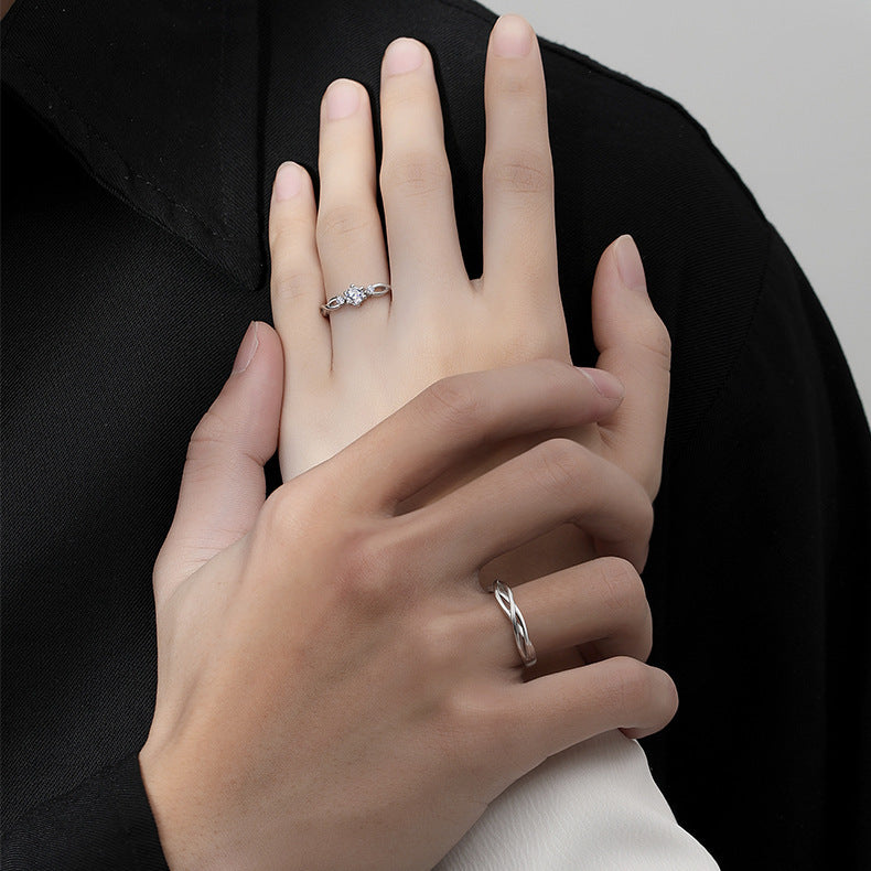S999 Pure Silver Bind Your Love Couple Rings, Niche Design, Premium Light Luxury Pair Rings, Valentine's Day Gift