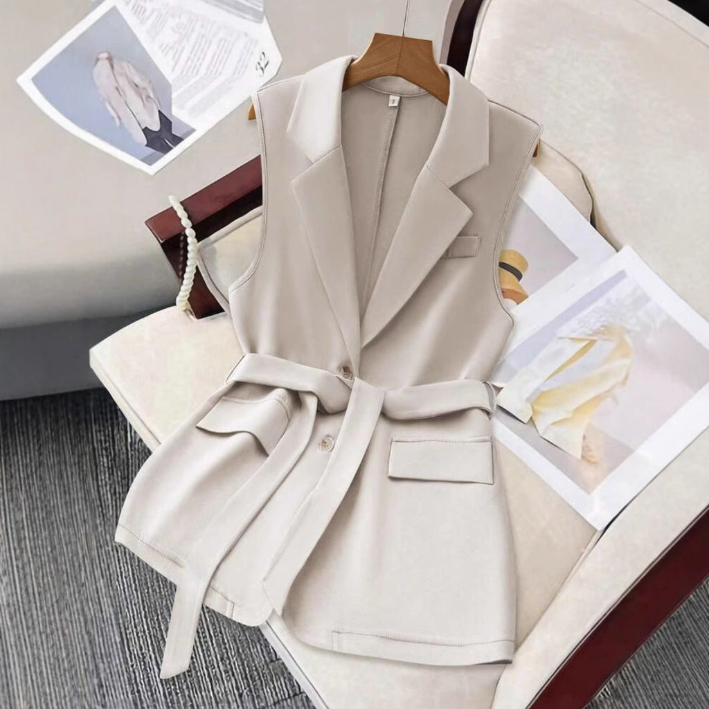 Womens Solid-Color Blazer-Style Loose-Fit Vest With Ties