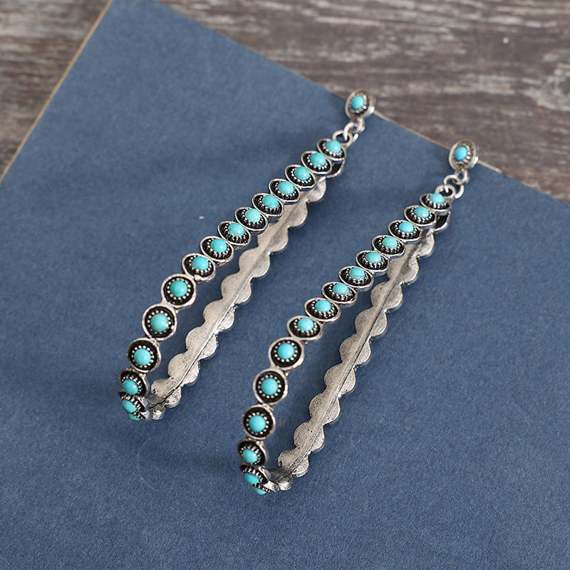 Hollowed-out Large Teardrop Turquoise Earrings Trendy And Unique