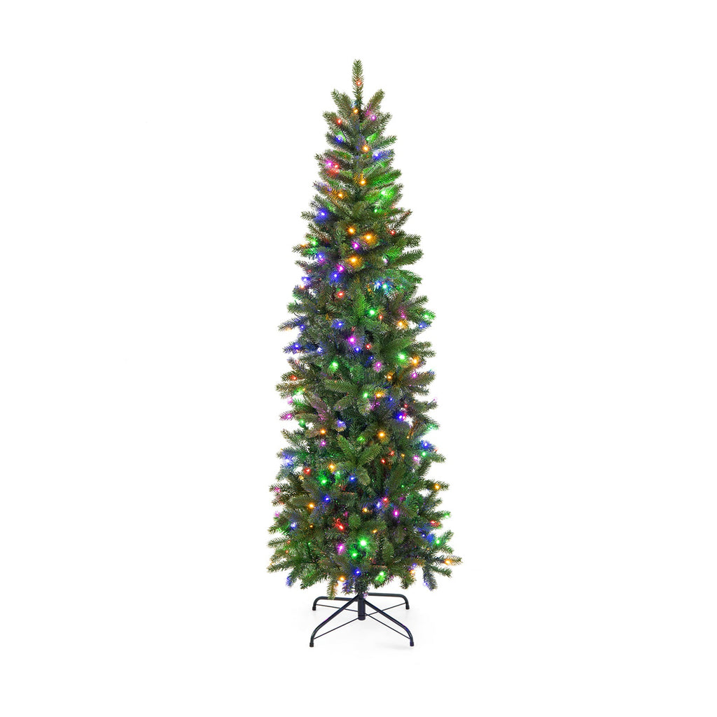 6 Feet Pre-Lit Artificial Christmas Pencil Tree with 648 PVC PE Branch Tips