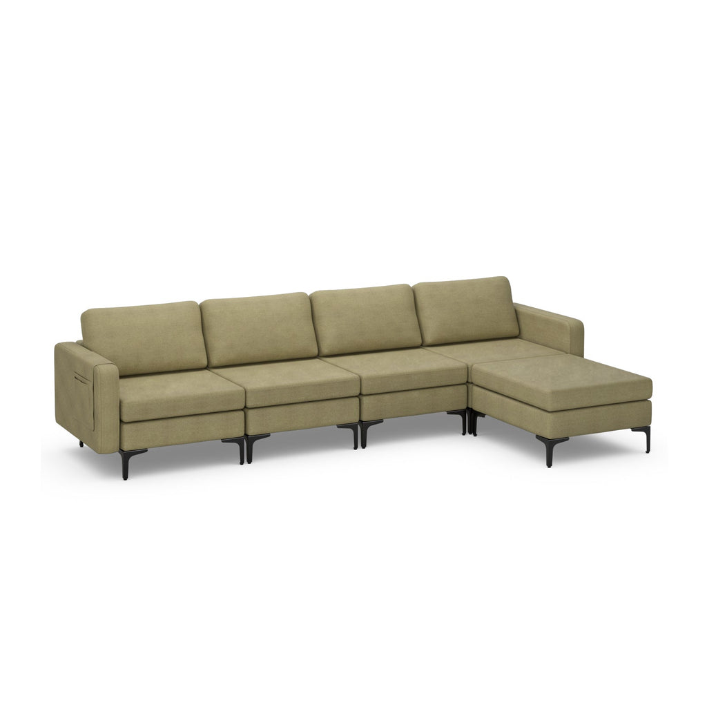 Modular L-shaped Sectional Sofa with Reversible Ottoman and 2 USB Ports