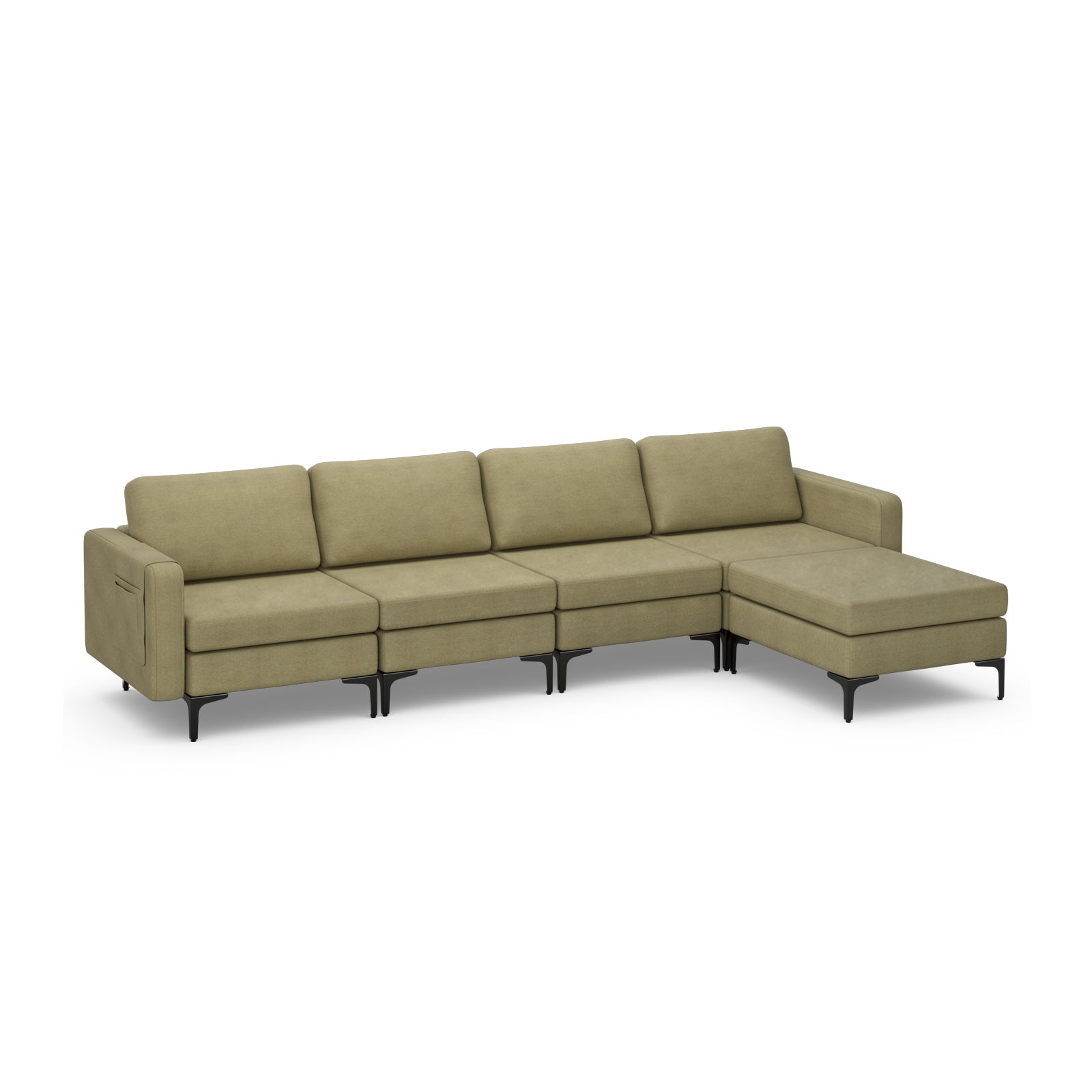 Modular L-shaped Sectional Sofa with Reversible Ottoman and 2 USB Ports
