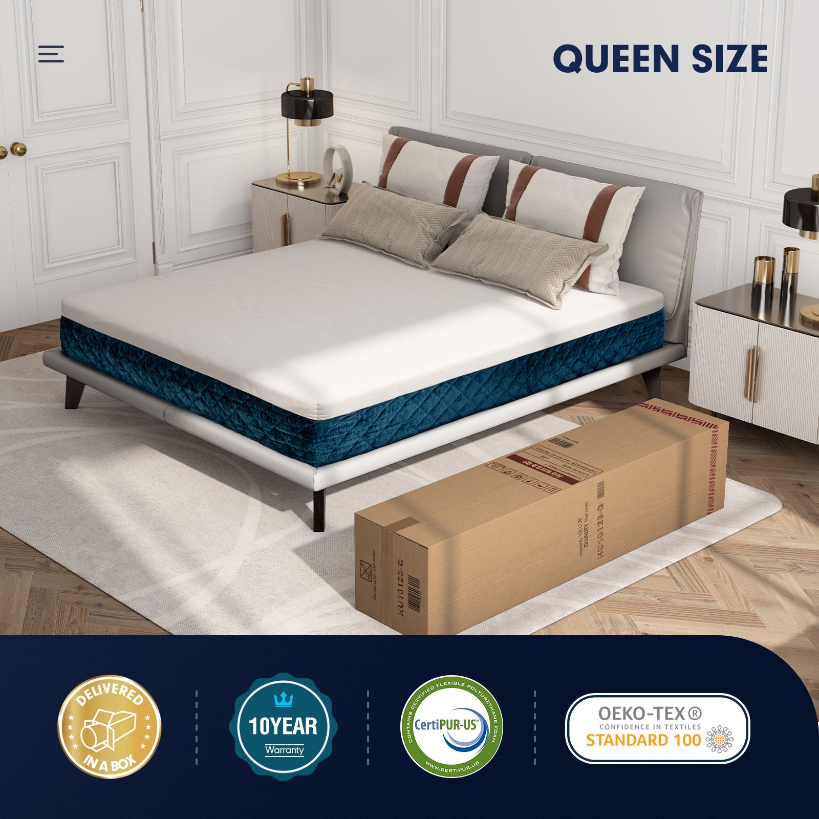 10 Inch Mattress with Jacquard Fabric Cover in a Box