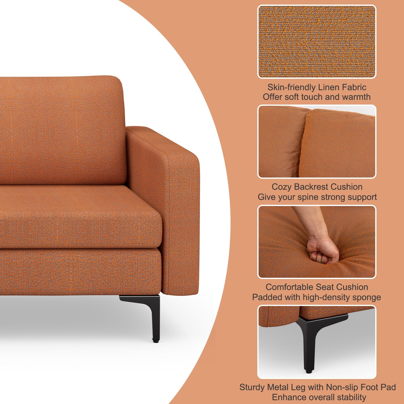 Convertible Leather Sofa Couch with Magazine Pockets 3-Seat with 2 USB Port