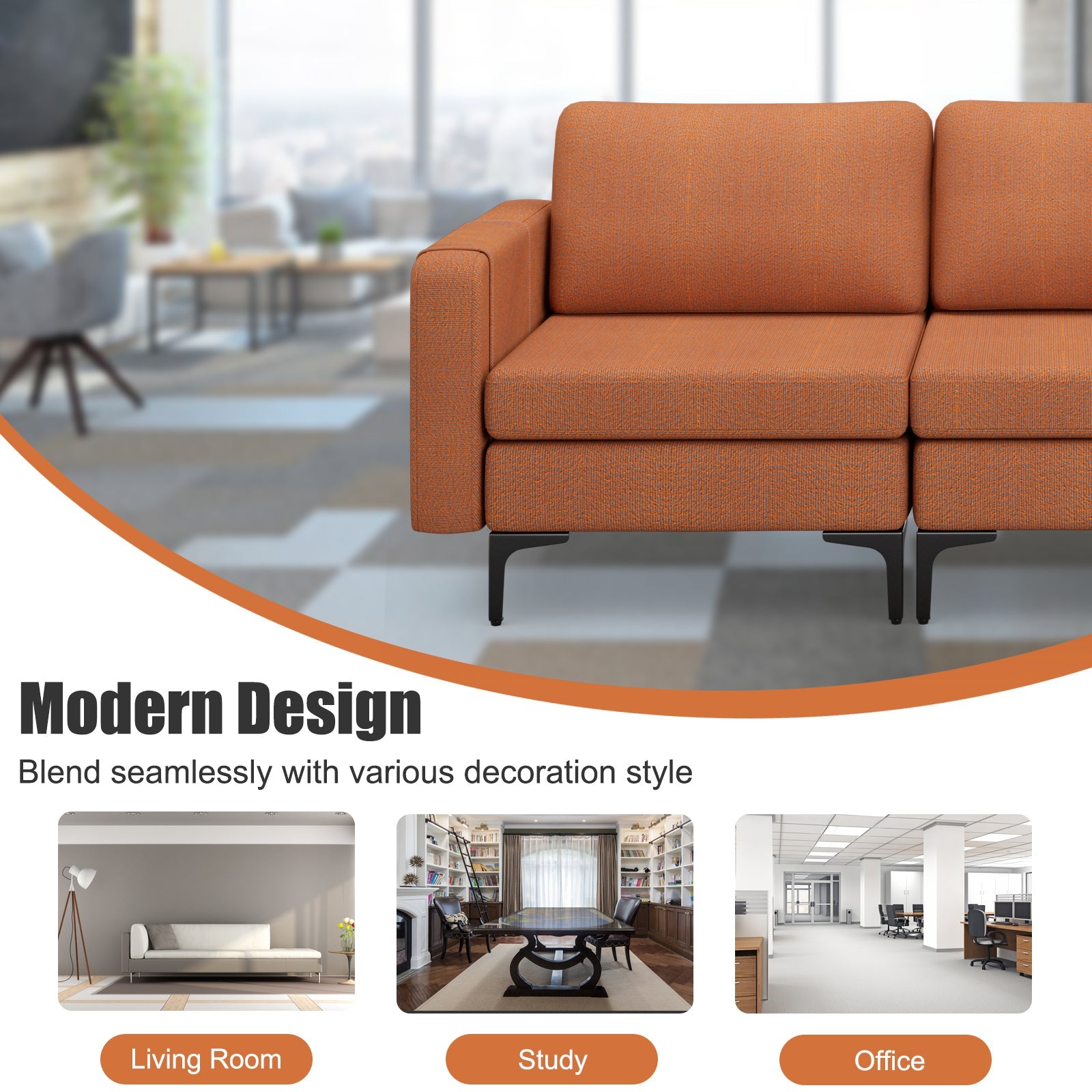 Convertible Leather Sofa Couch with Magazine Pockets 3-Seat with 2 USB Port