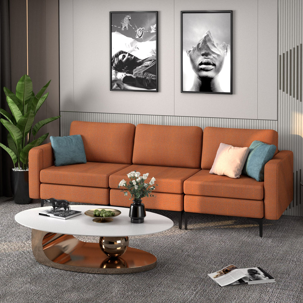 Convertible Leather Sofa Couch with Magazine Pockets 3-Seat with 2 USB Port