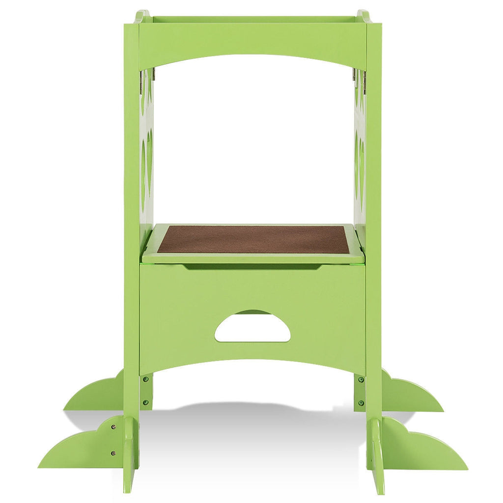 Folding Kids Kitchen Counter Step Stool-Green