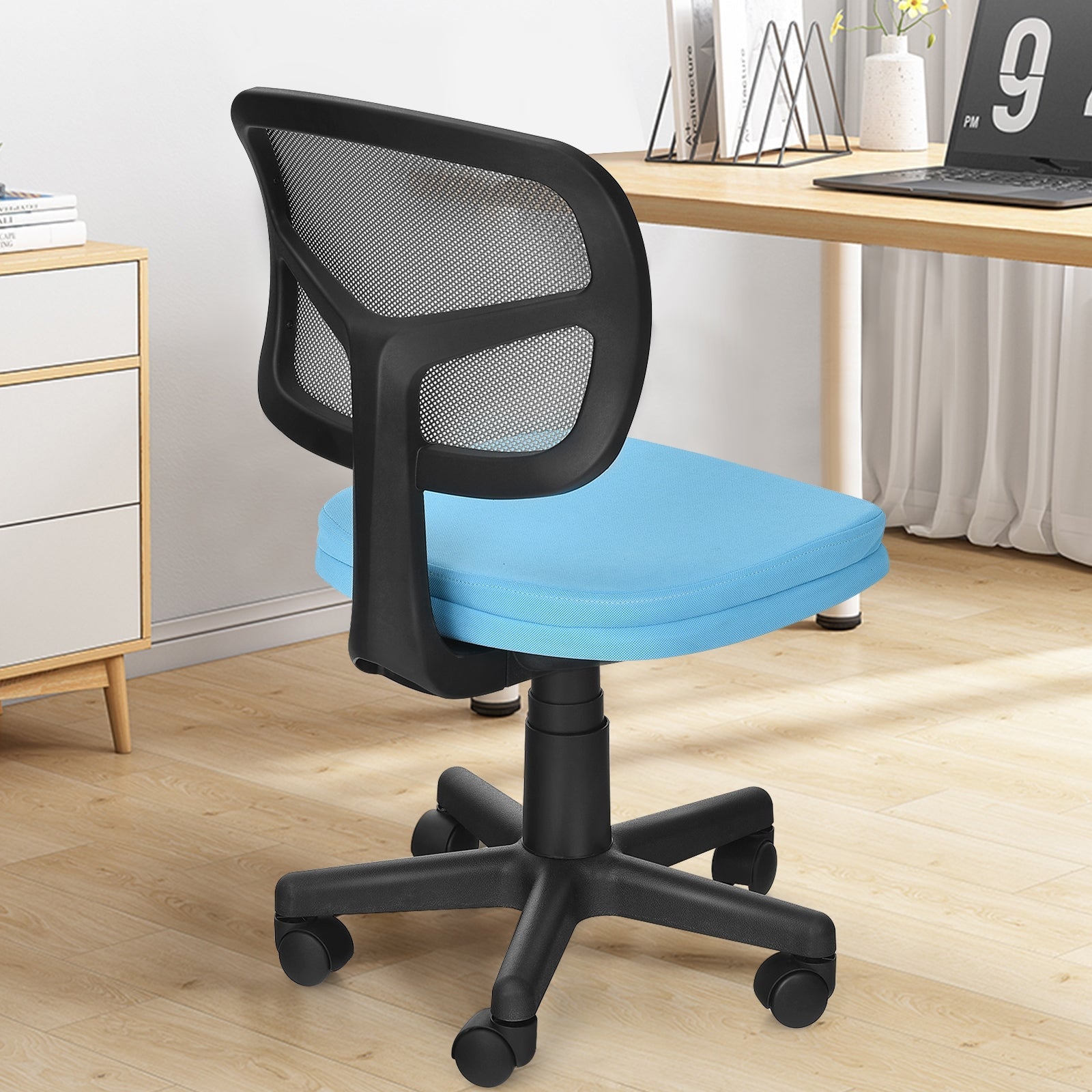 Armless Computer Chair with Height Adjustment and Breathable Mesh for Home Office