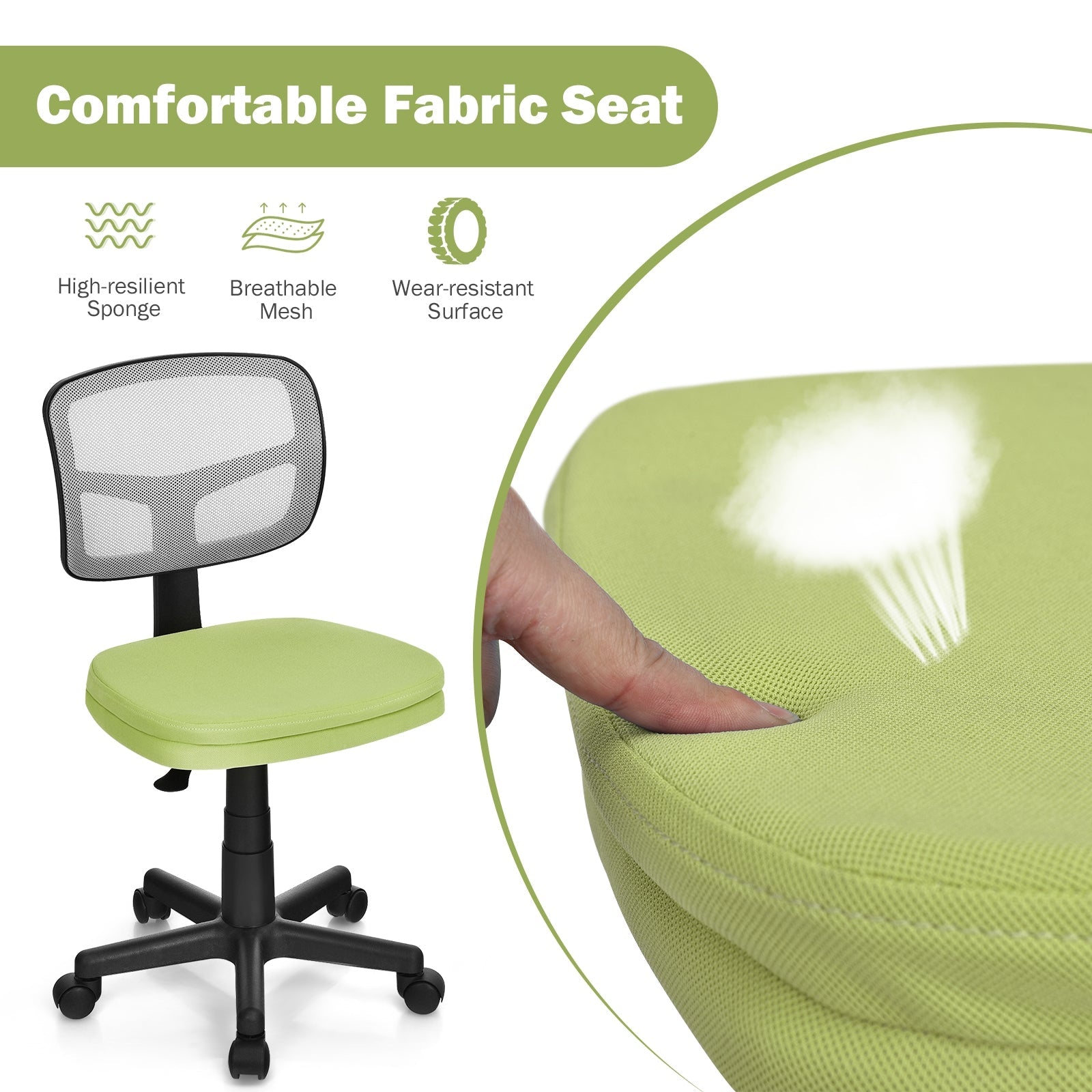 Armless Computer Chair with Height Adjustment and Breathable Mesh for Home Office