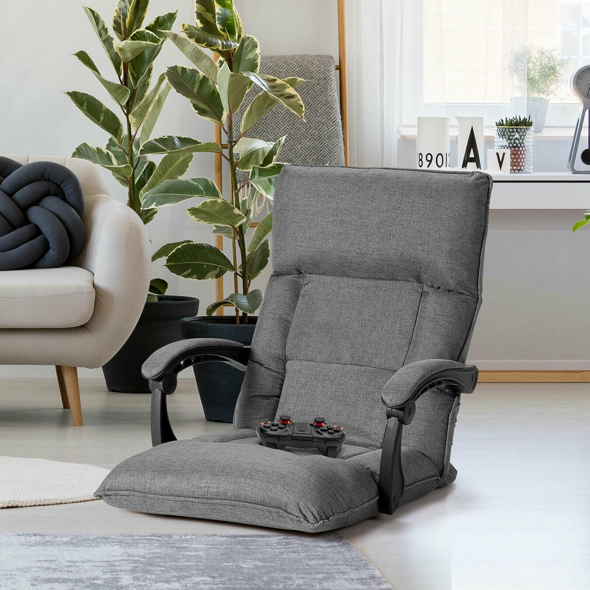 14-Position Adjusting Lazy Sofa Chair with Waist Pillow and Armrests