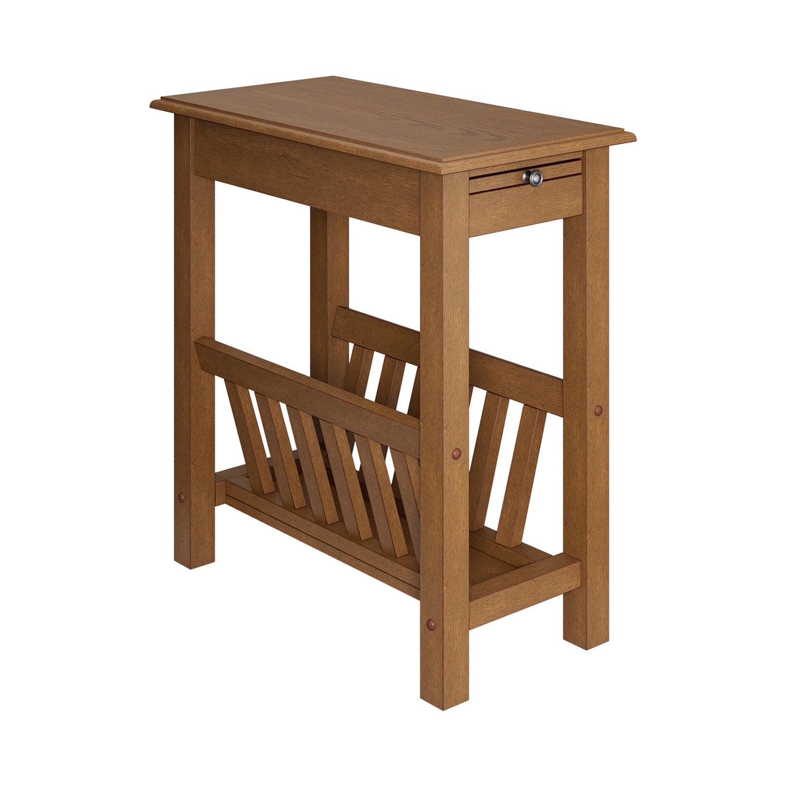 2-Tier End Table with Pull-out Tray and Solid Rubber Wood Legs