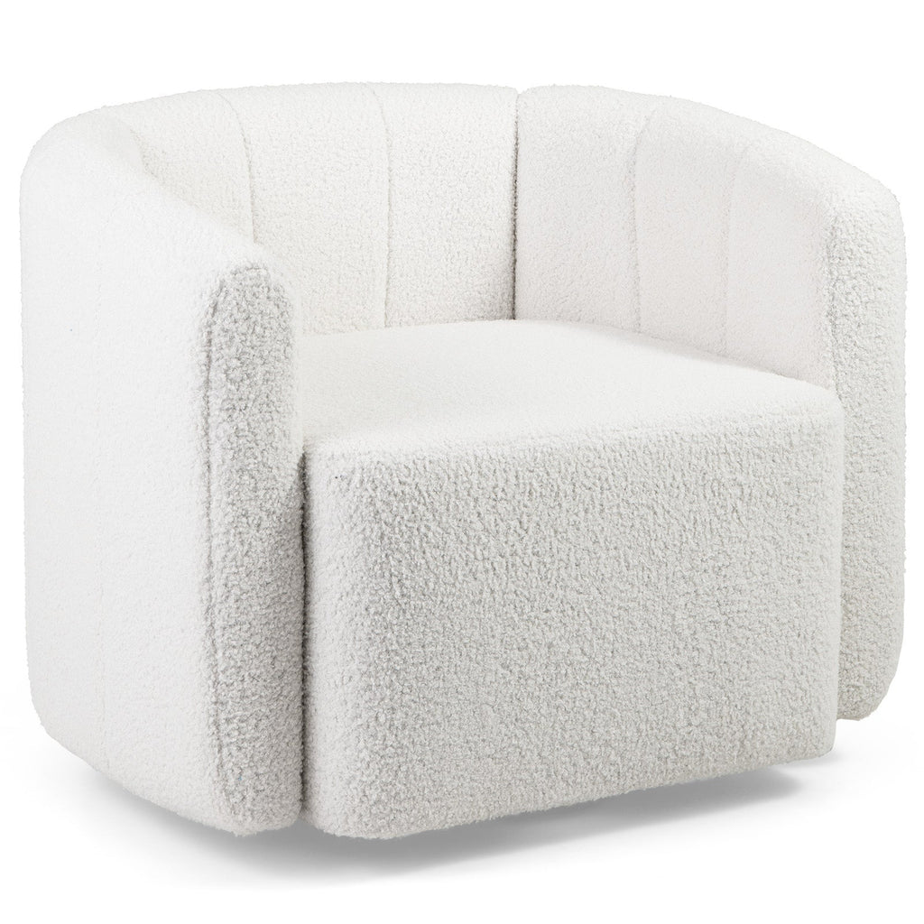 Modern Upholstered Sherpa Accent Chair with Curved Backrest and Armrests-White