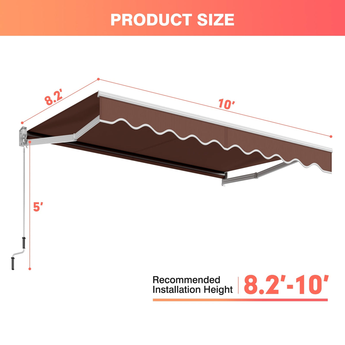 10 x 8.2 Feet Retractable Awning with Easy Opening Manual Crank Handle