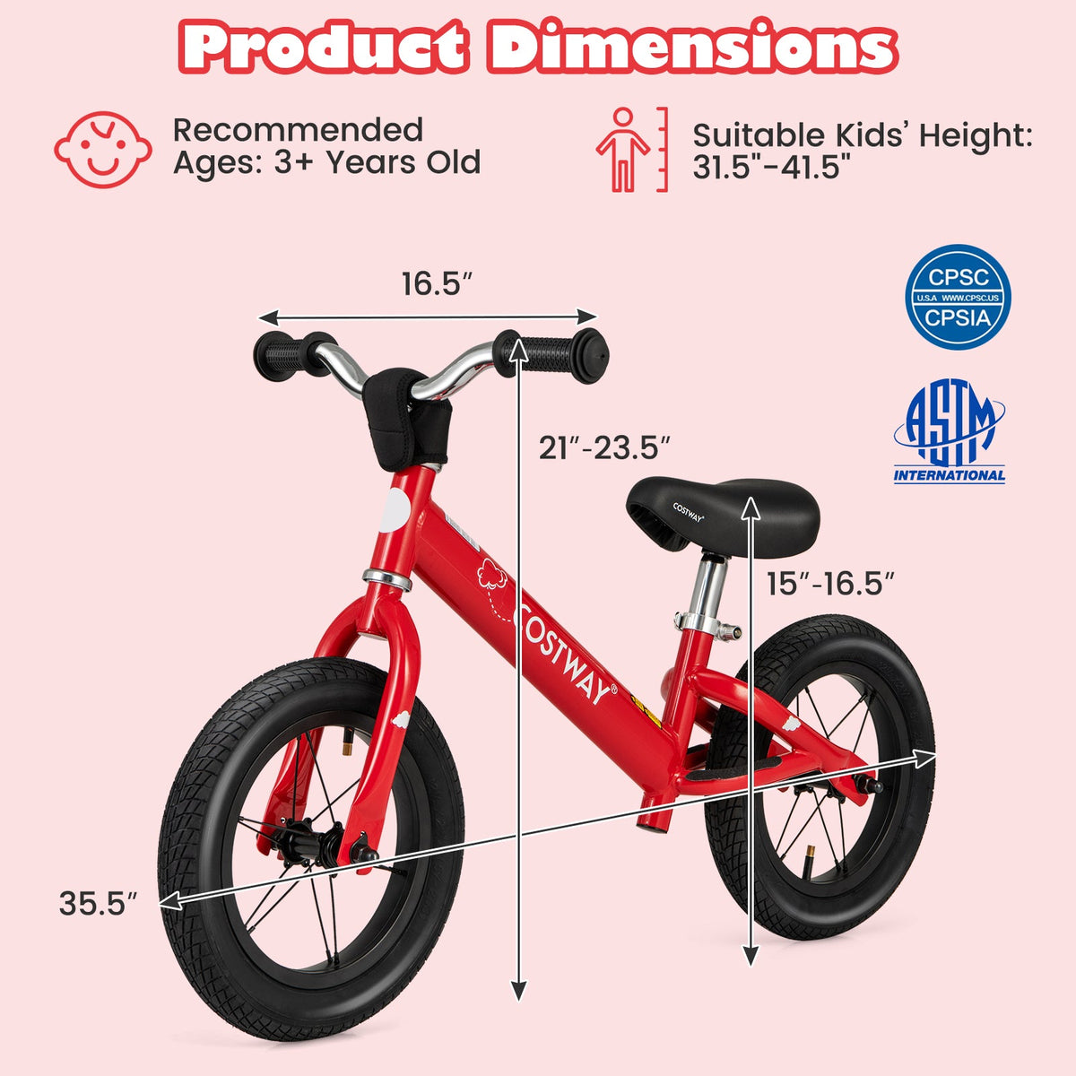 12 Inch Toddler Balance Bike with Height Adjustable Handlebar and Seat