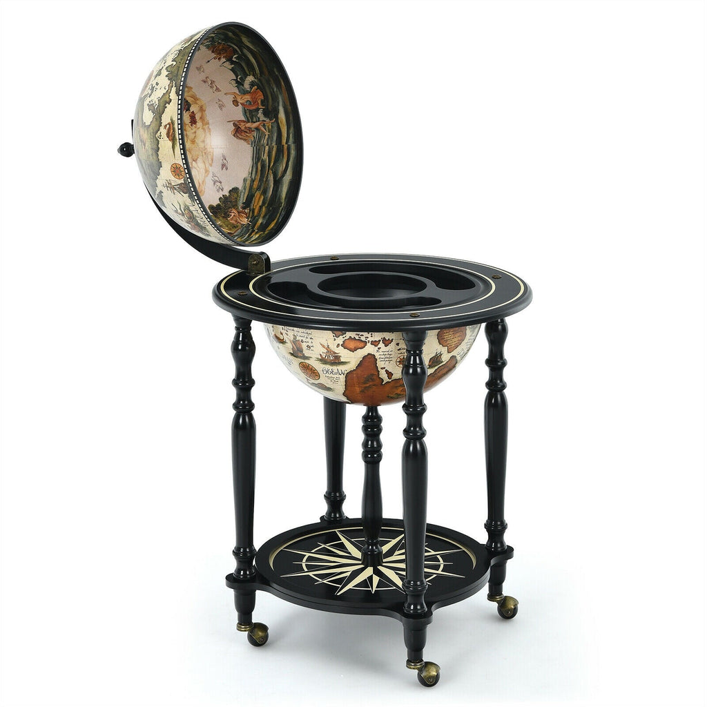 16th Century Nautical Chart Wine Cabinet with Wheels