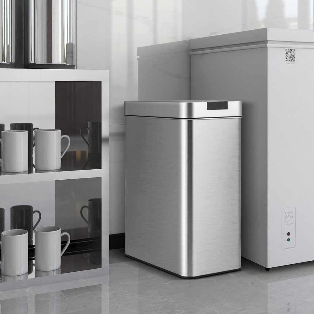 13.2 Gal Slim Kitchen Trash Can with Wing Lids and Stainless Steel Frame