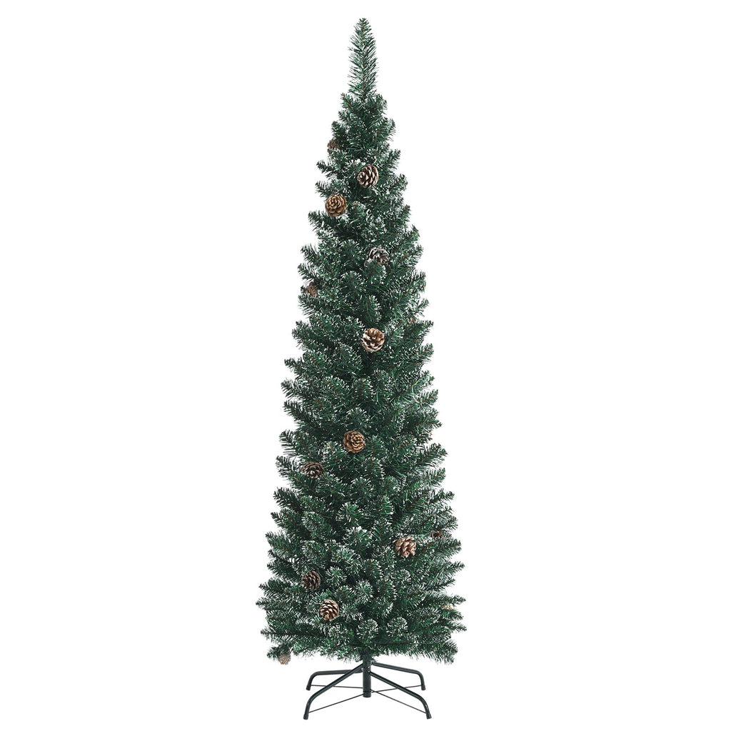Snowy Artificial Pencil Christmas Tree with Pine Cones